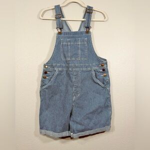 Universal Thread Denim Overalls Shorts Railroad Stripped Blue White Women Size 2
